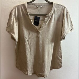 Lucky Brand Tan Mixed Media V-Neck Top S